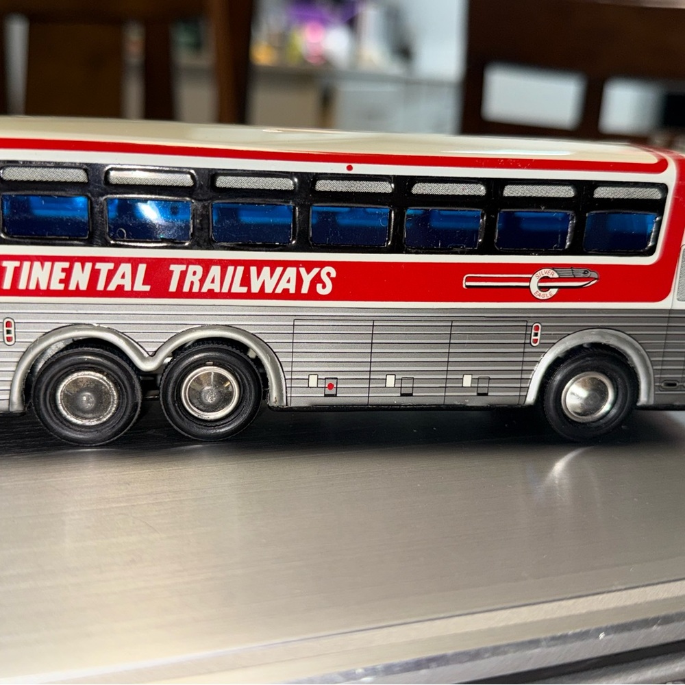 Charmy Toy Continental Trailways Silver Eagle Express Bus Friction Tin Litho